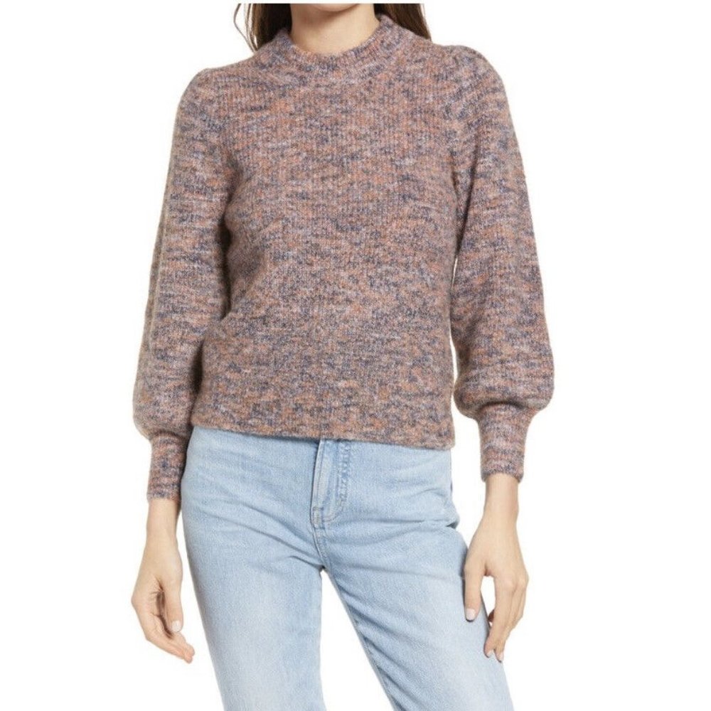 Madewell Women's Sweater XXS Space Dyed Eaton Puff Sleeve Pullover NWT $…